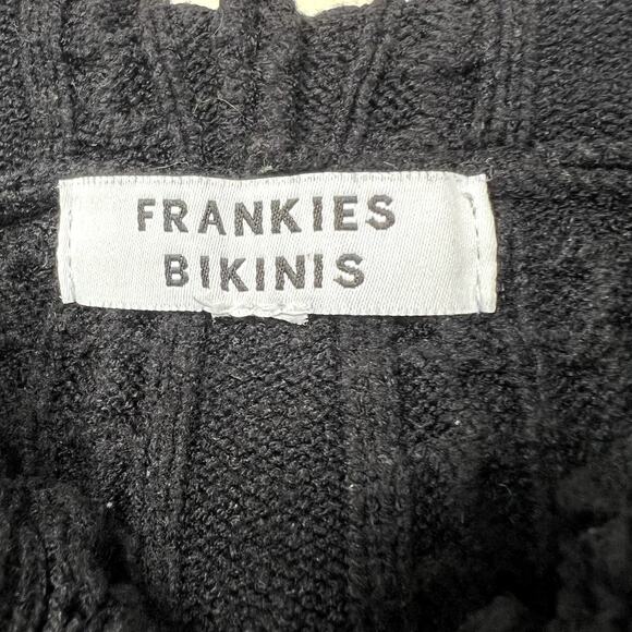 Frankies Bikinis Cable Knit Cardigan Sweater Jacket Full Zip Up Hoodie Black XS - Picture 2 of 4
